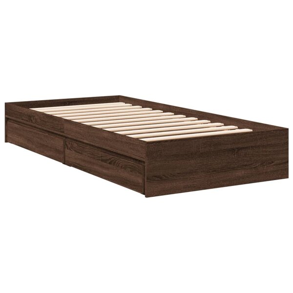 vidaXL Cadre de lit et tiroirs chêne marron 100x200 cm bois ingénierie