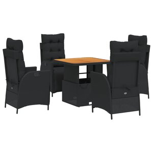 vidaXL Ensemble à manger de jardin coussins 5Pièces Noir Résine tressée