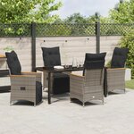 vidaXL Set de salle à manger de jardin 5 pièces avec coussins Gris Poly Rattan