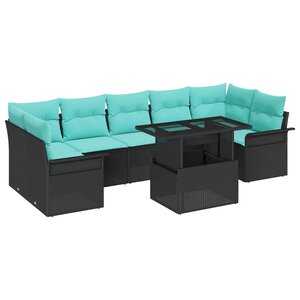 vidaXL Ensemble de canapé de jardin avec coussin 8 Pièces Noir Poly rotin