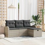 vidaXL Ensemble de canapé de jardin 4 Pièces Gris clair Poly rotin