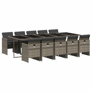 vidaXL Ensemble à manger de jardin 11Pièces avec coussins gris poly rotin