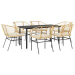 vidaXL Ensemble à manger jardin coussins 7Pièces marron poly rotin verre