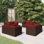 vidaXL Salon de jardin 8 Pièces avec coussins résine tressée marron