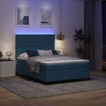 vidaXL Lit à ressort LED avec matelas Bleu foncé 160 x 200 cm tissu