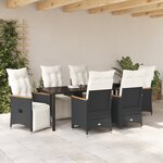 vidaXL Ensemble de Dînette de Jardin de 7 Pièces avec Coussins Noir Rotin Poly