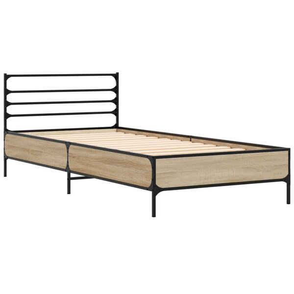 vidaXL Cadre de lit chêne sonoma 100x200 cm bois d'ingénierie et métal