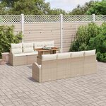 vidaXL Ensemble de canapé de jardin 9 Pièces Beige Poly rotin