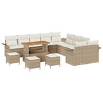 vidaXL Ensemble de Canapé de Jardin 14 Pièces avec Coussins Beige Rattan Synthétique Acacia