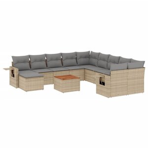 vidaXL Salon de jardin avec coussins 12 Pièces beige résine tressée
