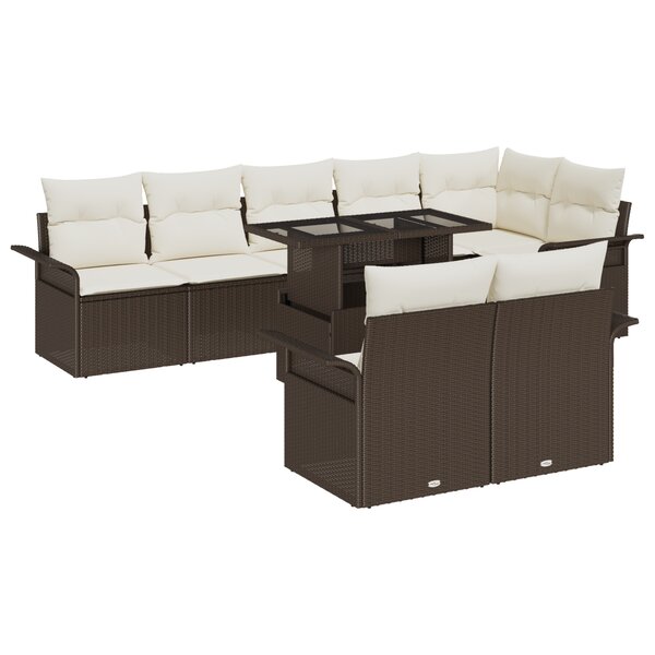vidaXL Ensemble de Canapé de Jardin 9 Pièces avec Coussins Marron Poly Rattan