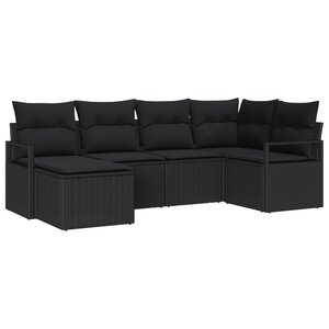 vidaXL Ensemble de canapé de jardin de 6 pièces avec coussins en poly rattan noir