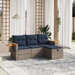 vidaXL Salon de jardin 4 Pièces avec coussins gris résine tressée