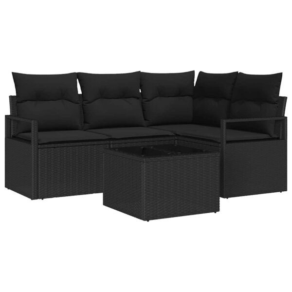 vidaXL Ensemble de Canapés avec coussin 5 Pièces Noir polyrotin