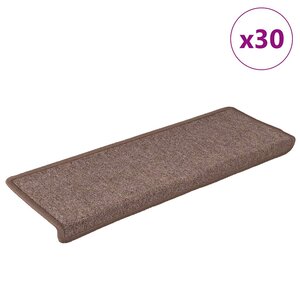 vidaXL Tapis d'escalier 30 pièces 65 x 21 x 4 cm Marron Bord rectangulaire