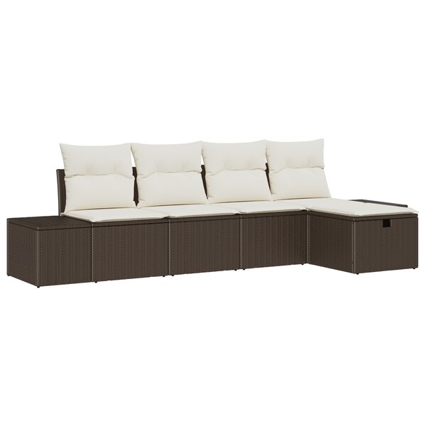 vidaXL Ensemble de Canapé de Jardin 5 Pièces avec Coussins Rattan Poly Marron