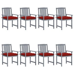 vidaXL Chaises de jardin et coussins lot de 8 Bois acacia solide Gris
