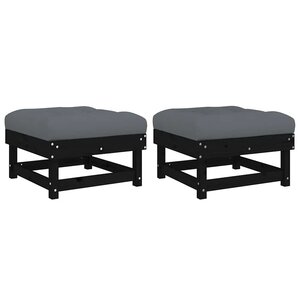 vidaXL Repose-pieds de jardin coussins lot de 2 noir bois pin massif