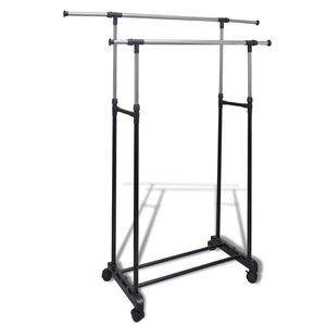vidaXL Port-manteau réglable 4 roulettes 2 rails d'accrochage