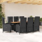 vidaXL Ensemble à manger de jardin 9Pièces coussins noir résine tressée