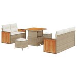 Ensemble de Canapé de Jardin de 8 Pièces avec Coussins Beige Poly Rotin Acacia