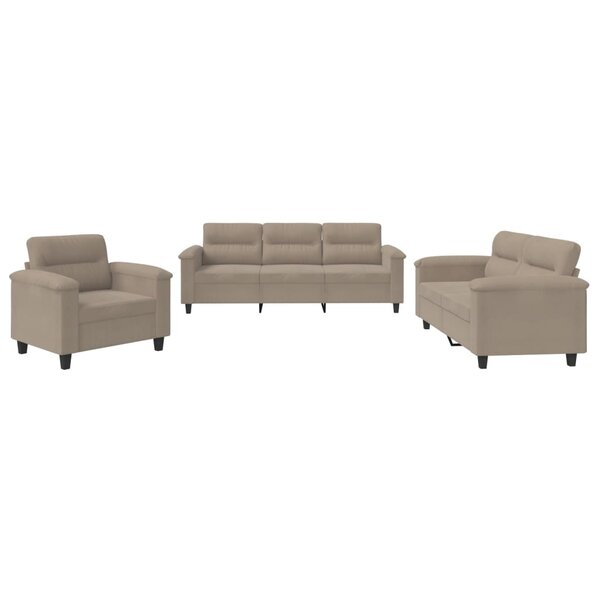 vidaXL Ensemble de canapés 3 Pièces avec coussins taupe tissu microfibre