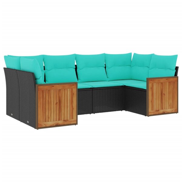 vidaXL Salon de jardin 6 Pièces avec coussins noir résine tressée