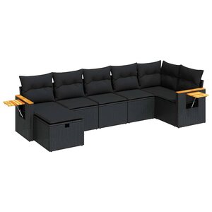 vidaXL Salon de jardin 7 Pièces avec coussins noir résine tressée