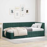 vidaXL Cadre de lit d'angle Vert foncé 90 cm x 190 cm tissu