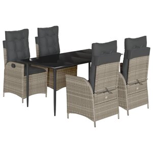 vidaXL Ensemble à manger de jardin et coussins 5 Pièces gris clair rotin