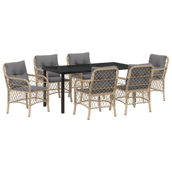 vidaXL Ensemble de salle à manger de jardin de 7 pièces avec coussins en poly rotin beige
