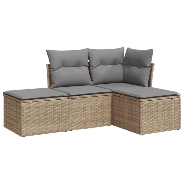 vidaXL Salon de jardin avec coussins 4 Pièces beige résine tressée
