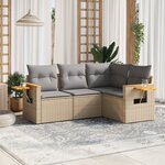 vidaXL Salon de jardin avec coussins 4 Pièces beige résine tressée