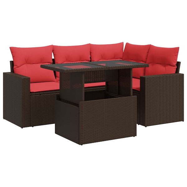 vidaXL Salon de jardin avec coussins 5Pièces marron résine tressée acacia