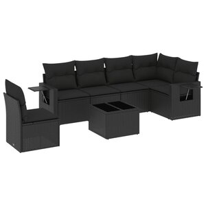 vidaXL Salon de jardin 7 Pièces avec coussins noir résine tressée
