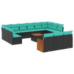 vidaXL Salon de jardin avec coussins 12 Pièces noir résine tressée