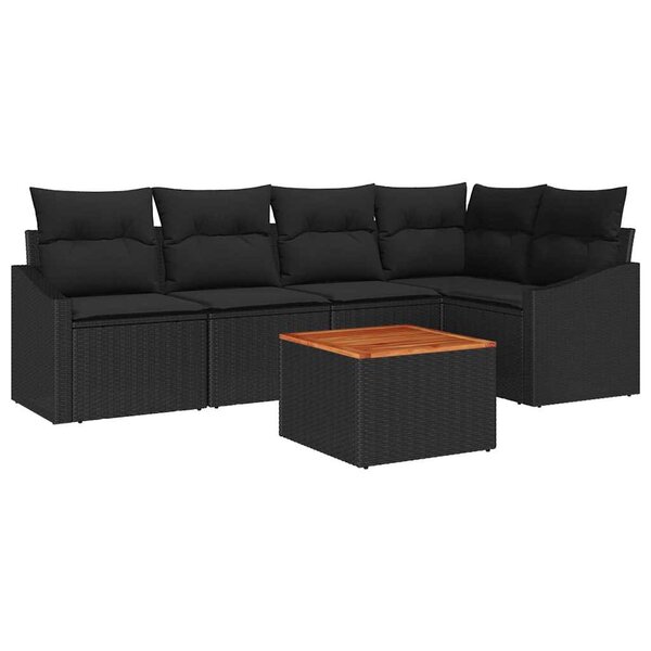 vidaXL Ensemble de canapé de jardin avec coussin 6 Pièces Noir Poly rotin