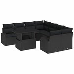 vidaXL Ensemble de canapé de jardin 9 Pièces Noir Poly Rattan
