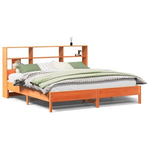 vidaXL Lit bibliothèque sans matelas cire marron 200x200 cm pin massif