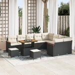 Ensemble de Canapé de Jardin de 12 pièces avec Coussins Noir Rattan Poly Acacia