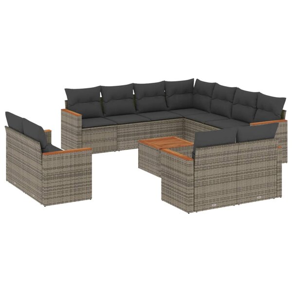 vidaXL Salon de jardin avec coussins 12 Pièces gris résine tressée