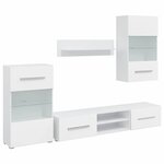 vidaXL Meuble TV mural avec éclairage LED 5 pièces Blanc