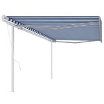 vidaXL Auvent rétractable automatique avec poteaux 5x3 m Bleu et blanc