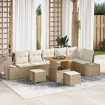 vidaXL Ensemble de canapé de jardin 9 Pièces Beige Poly rotin