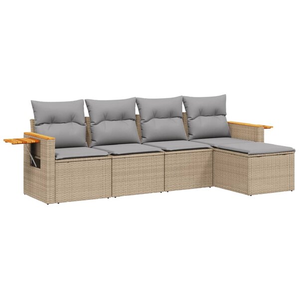 vidaXL Salon de jardin avec coussins 5 Pièces beige résine tressée