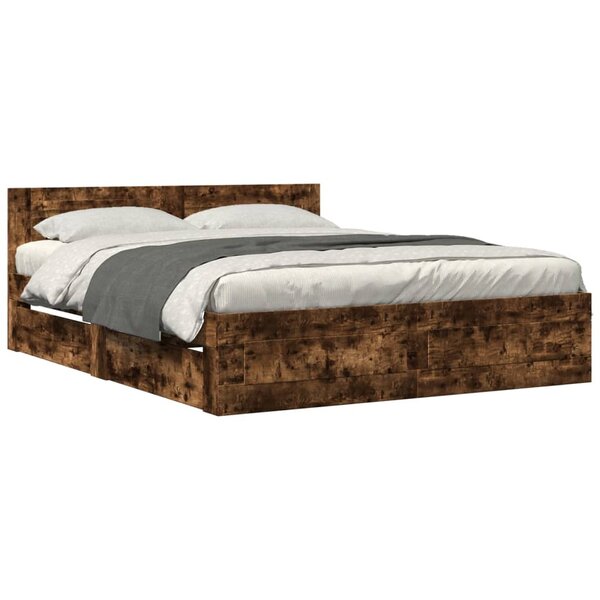 vidaXL Cadre de lit et tête de lit sans matelas chêne fumé 160x200 cm