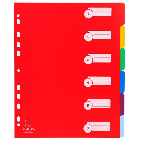 Intercalaires Polypropylène Opaque Semi Rigide 6 Positions - A4 Maxi - Couleurs Assorties - X 25 - Exacompta