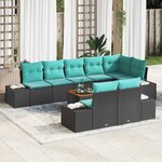 vidaXL Ensemble de canapé de jardin 9 Pièces Noir et turquoise