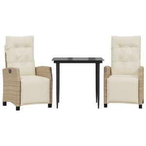 vidaXL Ensemble à manger de jardin et coussins 3 Pièces Beige poly rotin