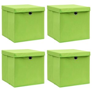 vidaXL Boîtes de rangement avec couvercles 4 Pièces Vert 32x32x32cm Tissu